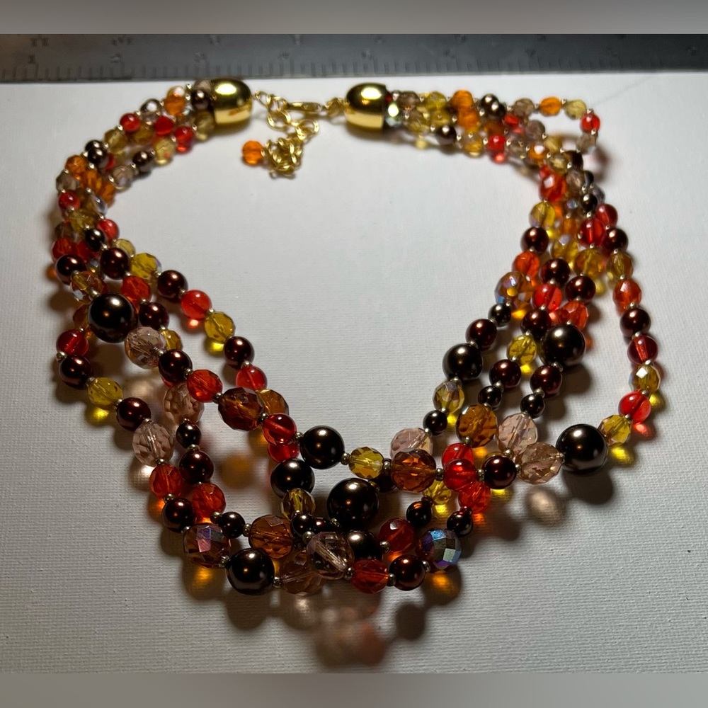 Joan Rivers Autumn Bliss Triple Strand Glass Bead Pearl Necklace 20” J11